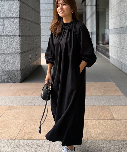 ST.ROONEY(セントルーニー)の「カフタンリネンワンピース【低身長・小柄女性向け】(ワンピース・レディース・グレイッシュベージュ/ブラック・XS)」の3枚目の写真