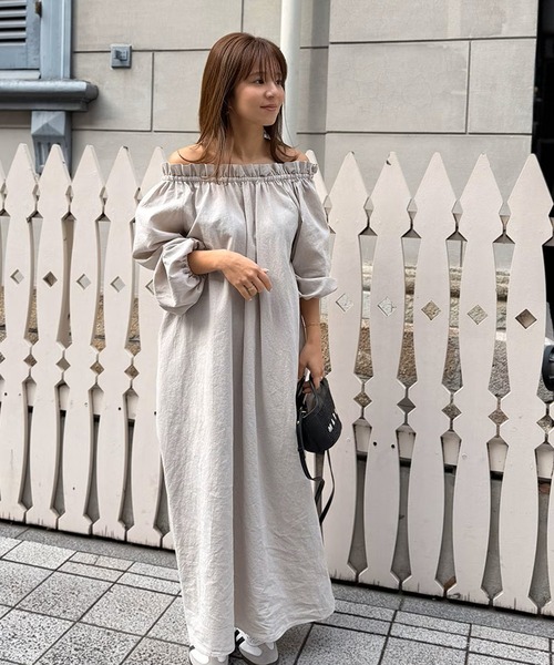 ST.ROONEY(セントルーニー)の「カフタンリネンワンピース【低身長・小柄女性向け】(ワンピース・レディース・グレイッシュベージュ/ブラック・XS)」の5枚目の写真