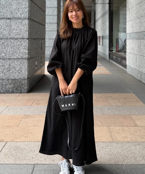 ST.ROONEY(セントルーニー)の「カフタンリネンワンピース【低身長・小柄女性向け】(ワンピース・レディース・グレイッシュベージュ/ブラック・XS)」の6枚目の写真