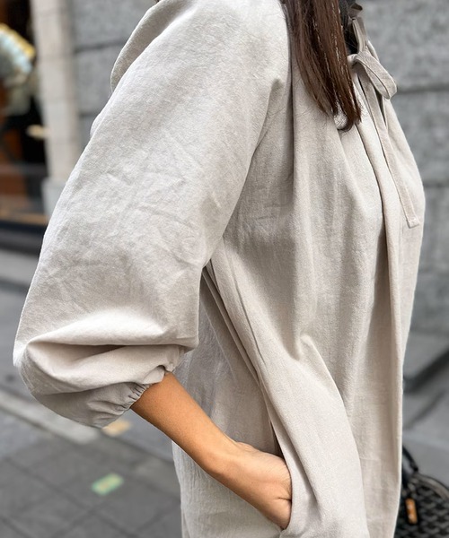 ST.ROONEY(セントルーニー)の「カフタンリネンワンピース【低身長・小柄女性向け】(ワンピース・レディース・グレイッシュベージュ/ブラック・XS)」の20枚目の写真