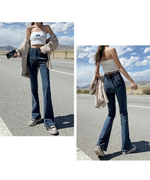 SEU(エスイーユー)の「デニムパンツ 美脚シルエット ハイウエスト スリムフレア ストレッチ 脚長効果 オフィスカジュアル きれいめカジュアル レディース韓国風(デニムパンツ・レディース・ブラック/ブルー・M/L)」の21枚目の写真