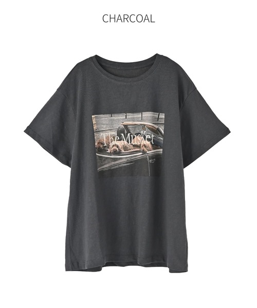 STYLE DELI(スタイルデリ)の「【LUXE】dogsフォトプリントさら編みTシャツ(Tシャツ/カットソー・レディース・ホワイト/チャコールグレー・FREE)」の15枚目の写真