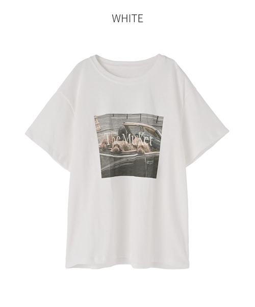 STYLE DELI(スタイルデリ)の「【LUXE】dogsフォトプリントさら編みTシャツ(Tシャツ/カットソー・レディース・ホワイト/チャコールグレー・FREE)」の16枚目の写真