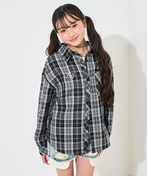 ANAP GiRL(アナップガール)の「エンジェル羽 オーバー チェックシャツ(シャツ/ブラウス・キッズ・ピンク/ブラック/イエロー・M/S/XS)」の5枚目の写真