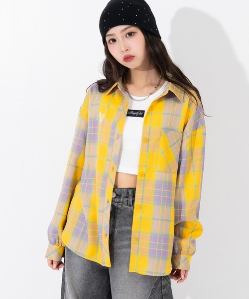 ANAP GiRL(アナップガール)の「エンジェル羽 オーバー チェックシャツ(シャツ/ブラウス・キッズ・ピンク/ブラック/イエロー・M/S/XS)」の8枚目の写真