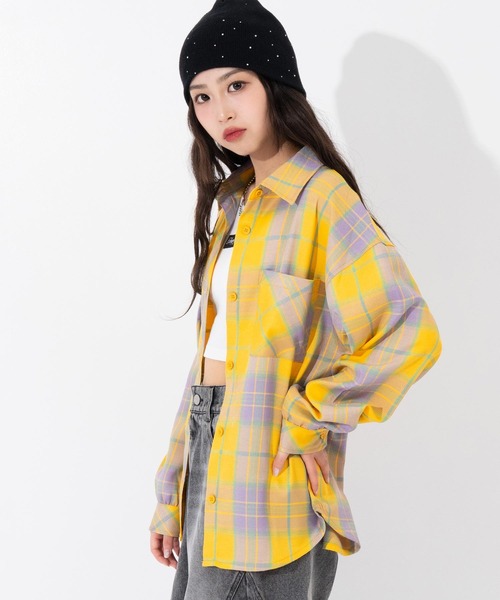 ANAP GiRL(アナップガール)の「エンジェル羽 オーバー チェックシャツ(シャツ/ブラウス・キッズ・ピンク/ブラック/イエロー・M/S/XS)」の9枚目の写真