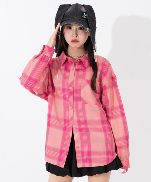 ANAP GiRL(アナップガール)の「エンジェル羽 オーバー チェックシャツ(シャツ/ブラウス・キッズ・ピンク/ブラック/イエロー・M/S/XS)」の12枚目の写真