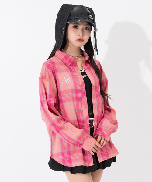 ANAP GiRL(アナップガール)の「エンジェル羽 オーバー チェックシャツ(シャツ/ブラウス・キッズ・ピンク/ブラック/イエロー・M/S/XS)」の13枚目の写真