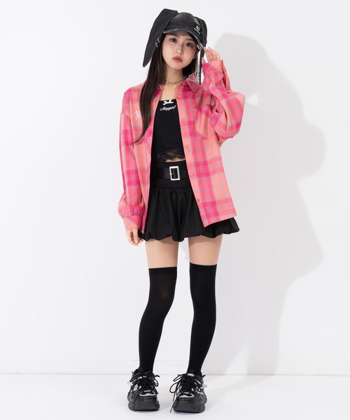 ANAP GiRL(アナップガール)の「エンジェル羽 オーバー チェックシャツ(シャツ/ブラウス・キッズ・ピンク/ブラック/イエロー・M/S/XS)」の16枚目の写真