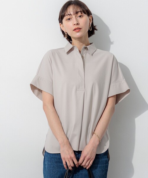 23区 S(ニジュウサンクチイサイサイズ)の「ファインツイストポンチ スキッパー カットソー(Tシャツ/カットソー・レディース・ダークブラウン系/ネイビー系/ベージュ系・32)」の2枚目の写真