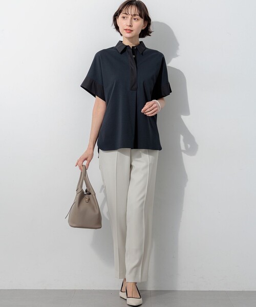 23区 S(ニジュウサンクチイサイサイズ)の「ファインツイストポンチ スキッパー カットソー(Tシャツ/カットソー・レディース・ダークブラウン系/ネイビー系/ベージュ系・32)」の13枚目の写真