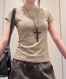 【26年春夏新作】クロスプリント バックレタリングロゴ タイト半袖Tシャツ