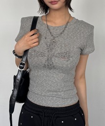 【26年春夏新作】クロスプリント バックレタリングロゴ タイト半袖Tシャツ
