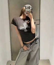【26年春夏新作】クロスプリント バックレタリングロゴ タイト半袖Tシャツ