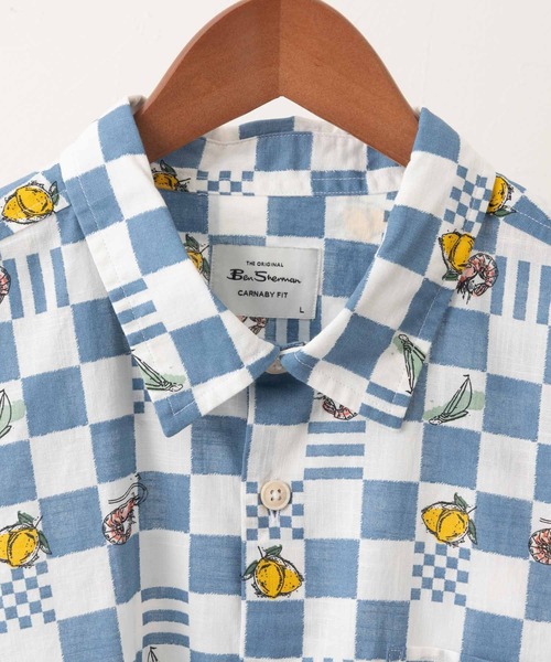 Ben Sherman（ベンシャーマン）の「チェッカーボードプリントシャツ（シャツ/ブラウス・メンズ・ホワイト×ブルー・MEDIUM/LARGE）」の9枚目の写真