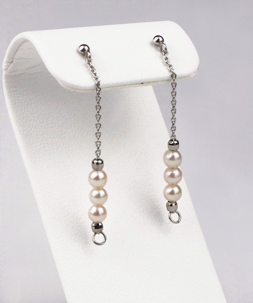 Seashore Uwajima Akoya Pearls（シーショアウワジマアコヤシンジュ）の「あこや真珠 3連 ベビーパール 2way チェーンピアス SV925（ピアス（両耳用）・レディース・ホワイト×シルバー・ONESIZE）」の6枚目の写真