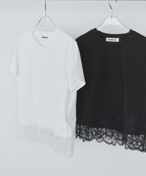 Anclear oui(アンクリアウィ)の「裾レースデザインTシャツ(Tシャツ/カットソー・レディース・Black/White・F)」の15枚目の写真