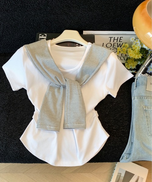 LUCPY(ラクピー)の「セーラーカラーデザイン半袖トップス(その他トップス・レディース・ホワイト/グレー・SMALL/MEDIUM/LARGE)」の1枚目の写真