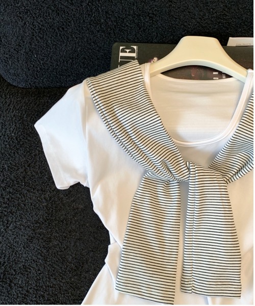 LUCPY(ラクピー)の「セーラーカラーデザイン半袖トップス(その他トップス・レディース・ホワイト/グレー・SMALL/MEDIUM/LARGE)」の3枚目の写真