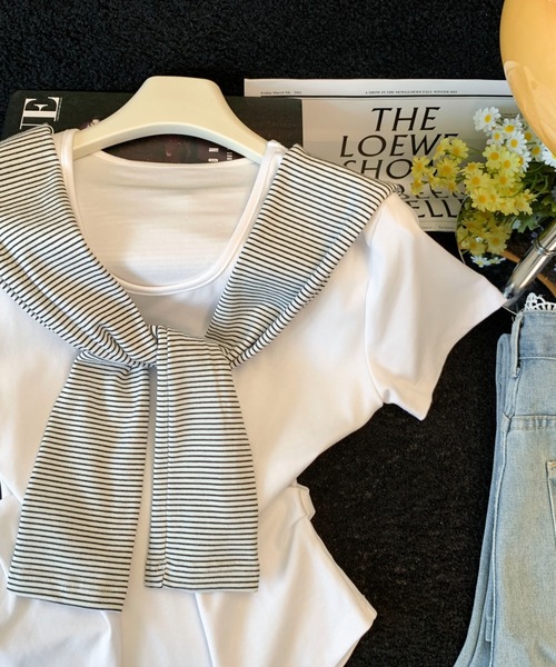 LUCPY(ラクピー)の「セーラーカラーデザイン半袖トップス(その他トップス・レディース・ホワイト/グレー・SMALL/MEDIUM/LARGE)」の4枚目の写真