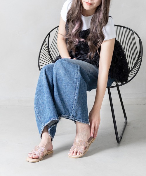 attagirl（アタガール）の「ラインストーンフラットミュールサンダル（サンダル・レディース・シルバー/ブラック/ゴールド・S/M/L/LL/3L）」の20枚目の写真