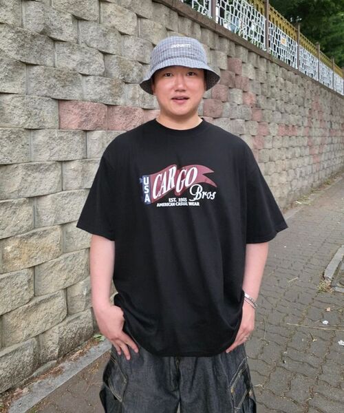 CARGOBROS(カーゴブロス)の「(ビッグサイズ) カーゴヴィンテージフラッグ半袖Tシャツ (ブラック)(Tシャツ/カットソー・メンズ・その他・FREE)」の4枚目の写真