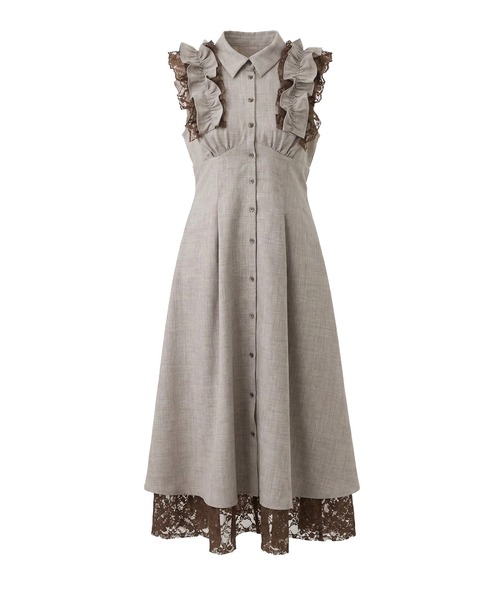 Rose Muse(ロゼミューズ)の「Lace layered shirt dress(シャツワンピース・レディース・モカ/ブルーグレー・MEDIUM/SMALL)」の6枚目の写真