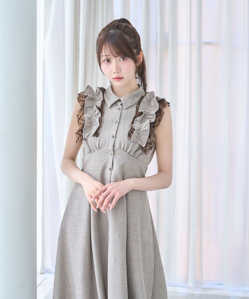 Rose Muse(ロゼミューズ)の「Lace layered shirt dress(シャツワンピース・レディース・モカ/ブルーグレー・MEDIUM/SMALL)」の3枚目の写真