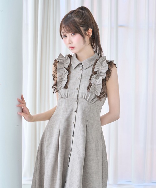 Rose Muse(ロゼミューズ)の「Lace layered shirt dress(シャツワンピース・レディース・モカ/ブルーグレー・MEDIUM/SMALL)」の4枚目の写真