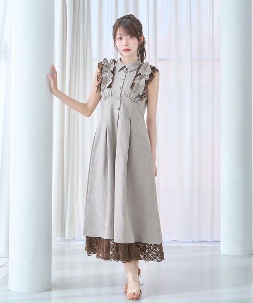 Rose Muse(ロゼミューズ)の「Lace layered shirt dress(シャツワンピース・レディース・モカ/ブルーグレー・MEDIUM/SMALL)」の5枚目の写真