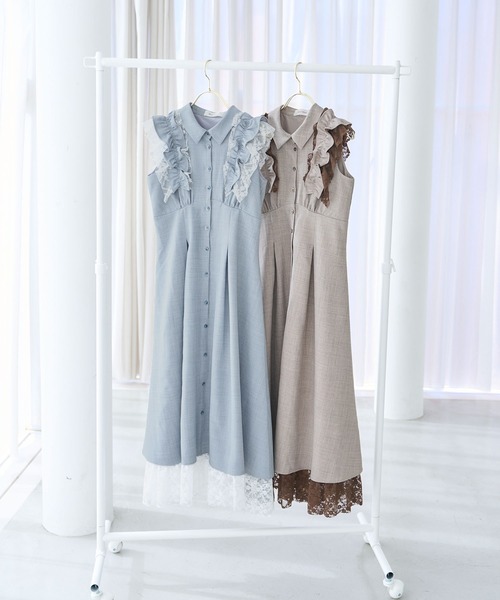 Rose Muse(ロゼミューズ)の「Lace layered shirt dress(シャツワンピース・レディース・モカ/ブルーグレー・MEDIUM/SMALL)」の11枚目の写真