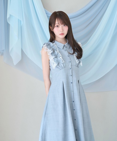 Rose Muse(ロゼミューズ)の「Lace layered shirt dress(シャツワンピース・レディース・モカ/ブルーグレー・MEDIUM/SMALL)」の8枚目の写真