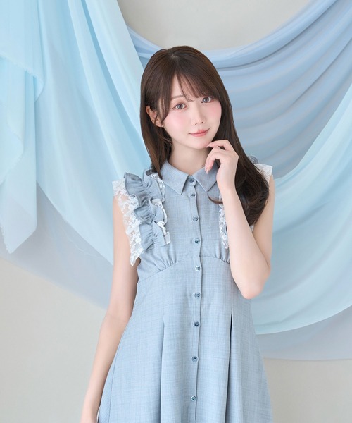 Rose Muse(ロゼミューズ)の「Lace layered shirt dress(シャツワンピース・レディース・モカ/ブルーグレー・MEDIUM/SMALL)」の9枚目の写真