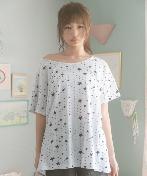 NAAIEEN(ナイエン)の「スタードットワンショルダー半袖Tシャツ(Tシャツ/カットソー・レディース・ホワイト/スカイブルー・FREE)」の4枚目の写真