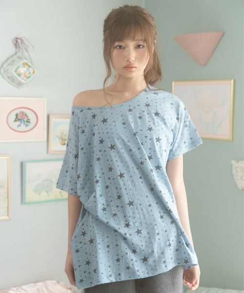 NAAIEEN(ナイエン)の「スタードットワンショルダー半袖Tシャツ(Tシャツ/カットソー・レディース・ホワイト/スカイブルー・FREE)」の5枚目の写真