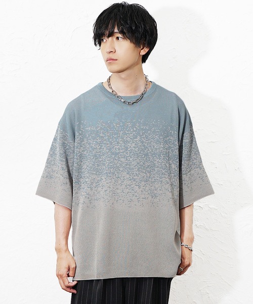 MinoriTY(マイノリティ)の「【MinoriTY】スプラッシュサマーニット ニット メンズ 夏服 接触冷感 ユニセックス(ニット/セーター・メンズ・グレー系その他/グレー/ブルー・L/M)」の4枚目の写真