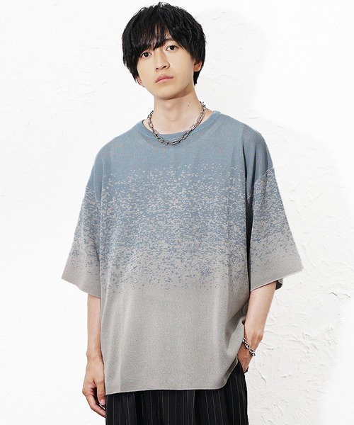 MinoriTY(マイノリティ)の「【MinoriTY】スプラッシュサマーニット ニット メンズ 夏服 接触冷感 ユニセックス(ニット/セーター・メンズ・グレー系その他/グレー/ブルー・L/M)」の5枚目の写真