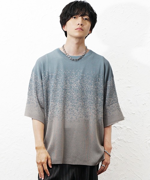 MinoriTY(マイノリティ)の「【MinoriTY】スプラッシュサマーニット ニット メンズ 夏服 接触冷感 ユニセックス(ニット/セーター・メンズ・グレー系その他/グレー/ブルー・L/M)」の6枚目の写真