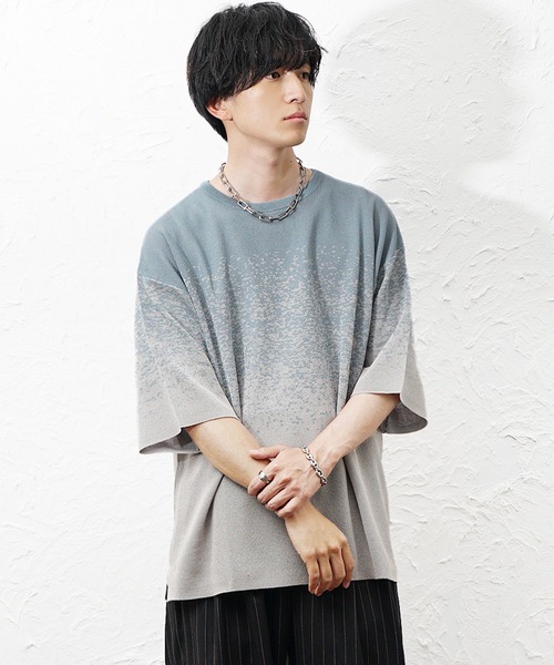 MinoriTY(マイノリティ)の「【MinoriTY】スプラッシュサマーニット ニット メンズ 夏服 接触冷感 ユニセックス(ニット/セーター・メンズ・グレー系その他/グレー/ブルー・L/M)」の7枚目の写真