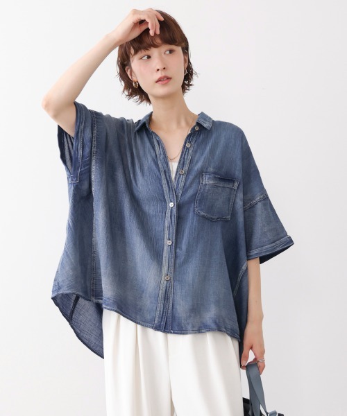 Bou Jeloud(ブージュルード)の「シアーデニムシャツ(シャツ/ブラウス・レディース・サックスブルー/インディゴブルー・38)」の19枚目の写真