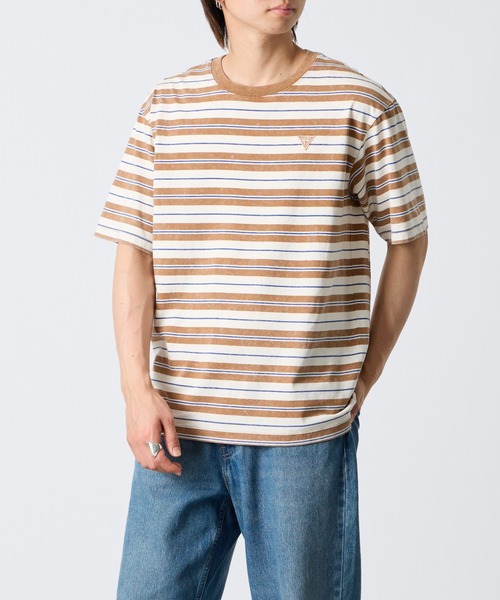 Guess（ゲス）の「[GUESS/ゲス] マルチボーダー ショートスリーブＴシャツ（Tシャツ/カットソー・レディース・キャメル・M/L）」の12枚目の写真