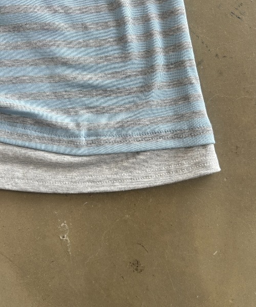 SHAGGIE(シャギー)の「ロゴストーン付きボーダーオフショルダートップス(Tシャツ/カットソー・レディース・ライトブルー/イエロー・FREE)」の13枚目の写真