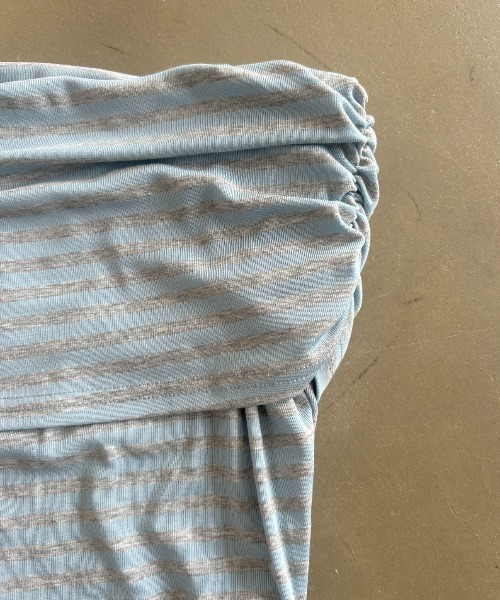 SHAGGIE(シャギー)の「ロゴストーン付きボーダーオフショルダートップス(Tシャツ/カットソー・レディース・ライトブルー/イエロー・FREE)」の15枚目の写真