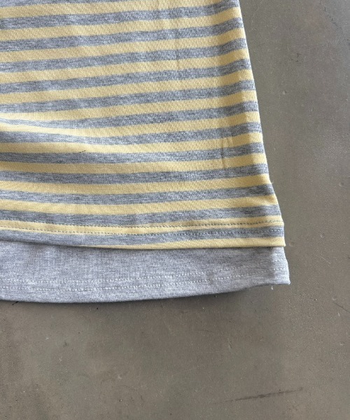 SHAGGIE(シャギー)の「ロゴストーン付きボーダーオフショルダートップス(Tシャツ/カットソー・レディース・ライトブルー/イエロー・FREE)」の5枚目の写真