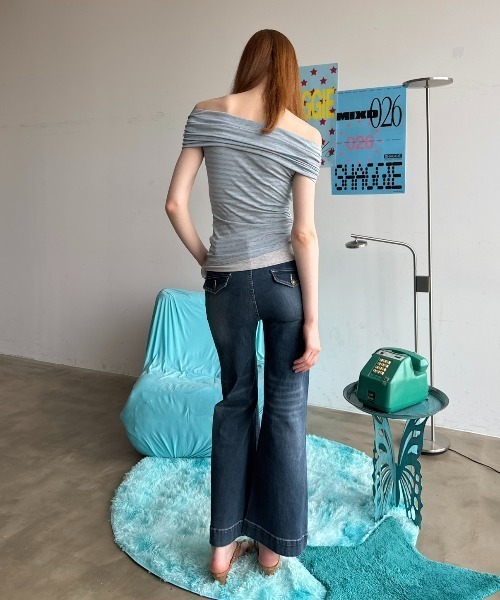 SHAGGIE(シャギー)の「ロゴストーン付きボーダーオフショルダートップス(Tシャツ/カットソー・レディース・ライトブルー/イエロー・FREE)」の19枚目の写真