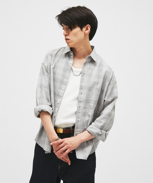 JOURNAL STANDARD(ジャーナルスタンダード)の「TRISECT2 / コットン リネン FAT レギュラーカラー シャツ(シャツ/ブラウス・メンズ・ホワイト/ブラウン/グレー・LARGE/MEDIUM)」の3枚目の写真