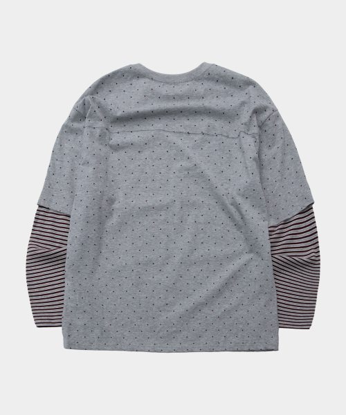 SOME PLACE（サムプレイス）の「ミニドットカラーアンバランスストライプツーウェイレイヤードTシャツ[グレー]（Tシャツ/カットソー・レディース・グレー・FREE）」の5枚目の写真