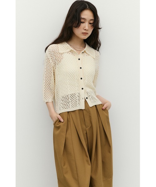 STYLEMIXER（スタイルミキサー）の「ミックスクロシェニットトップ（ニット/セーター・レディース・アイボリー/ブラウン/ネイビー・FREE）」の4枚目の写真