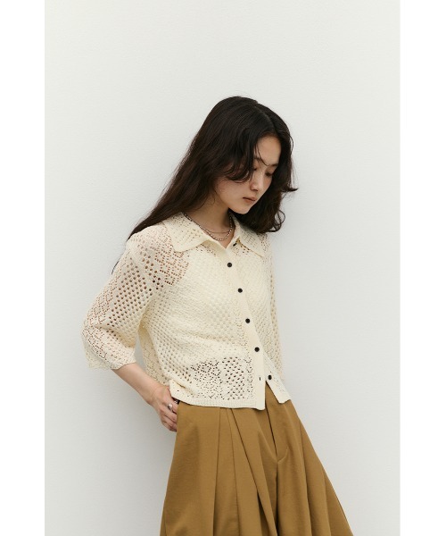 STYLEMIXER（スタイルミキサー）の「ミックスクロシェニットトップ（ニット/セーター・レディース・アイボリー/ブラウン/ネイビー・FREE）」の8枚目の写真