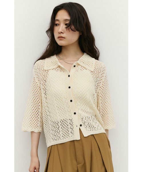 STYLEMIXER（スタイルミキサー）の「ミックスクロシェニットトップ（ニット/セーター・レディース・アイボリー/ブラウン/ネイビー・FREE）」の9枚目の写真